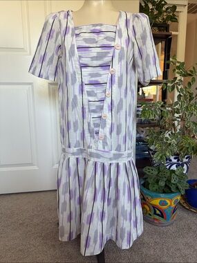 Vintage Lilac and Gray Patterned Midi Dress